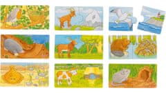 Goki Dřevěné puzzle dvojice Zvířátka a jejich domov 9x2 dílků
