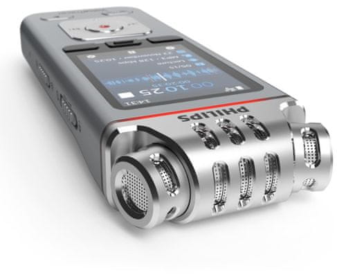 moderný diktafón pre nahrávanie hlasu philips voicetracer DVT4110 slúchadlový výstup batériové napájanie výdrž až 36 h vnútorná pamäť 8 gb lcd displej plug and play zapojenie k pc usb kábel v balení