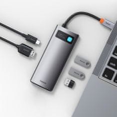 BASEUS Metal Gleam HUB adaptér USB-C - USB-C PD 100W / HDMI 4K / 3x USB 3.2, šedý