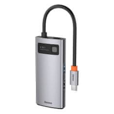 BASEUS Metal Gleam HUB adaptér USB-C - USB-C PD 100W / HDMI 4K / 1x USB 3.2 / 1x USB 2.0, šedý