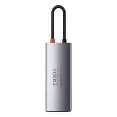 BASEUS Metal Gleam HUB adaptér USB-C - USB-C PD 100W / HDMI 4K / 3x USB 3.2, šedý