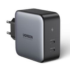Ugreen Travel Wall síťová nabíječka 2x USB-C PD 100W, sivá