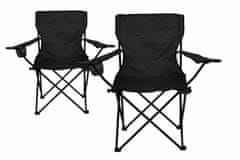 Greatstore Kempingová sada - 2x skládací židle s držákem - černá