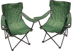 Greatstore Kempingová sada - 2x skládací židle s držákem - zelená