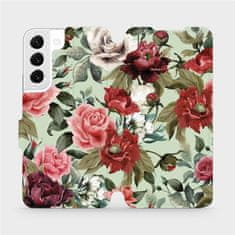 Mobiwear Flip pouzdro na mobil Samsung Galaxy S22 - MD06P Růže a květy na světle zeleném pozadí