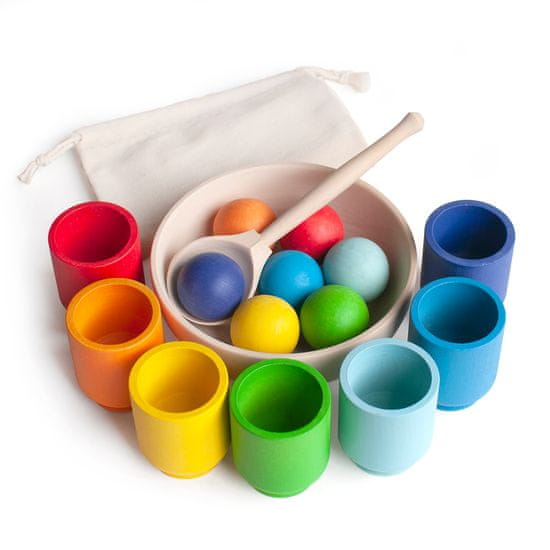 Ulanik Montessori dřevěná hračka "Rainbow: balls in cups"