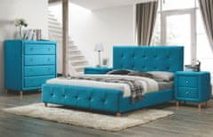 Manželská postel 180x200 cm s čalouněním v modré barvě s roštem KN428