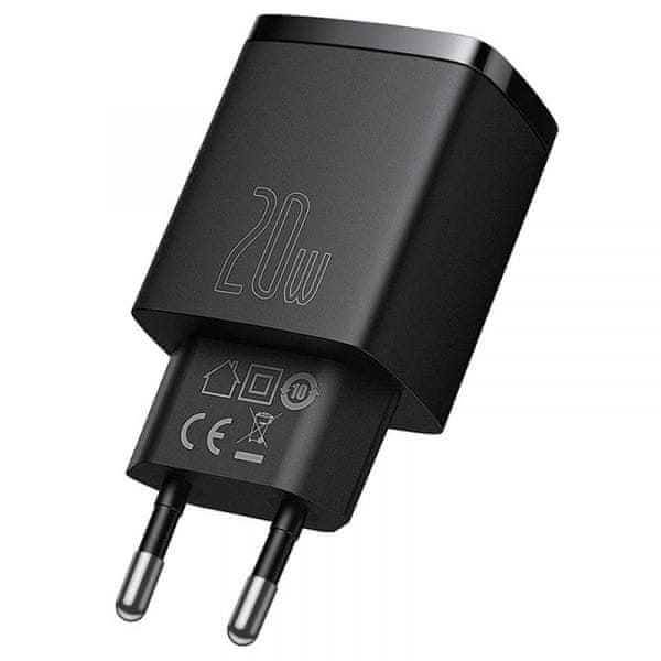 BASEUS Rychlonabíječka do sítě Compact USB+USB-C 20W CCXJ-B01, černá