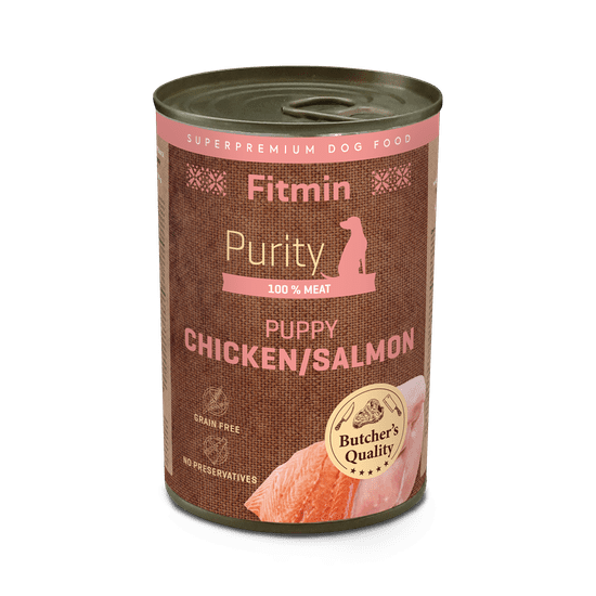 Fitmin Dog Purity Konzerva kuřecí/losos pro štěňata 6x400 g