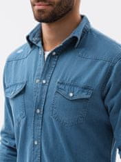OMBRE Ombre Pánská košile s dlouhým rukávem K567 - nebesky modrá - L
