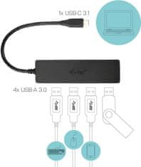 I-TEC USB 3.1 Typ-C Slim 4-portový HUB, černý