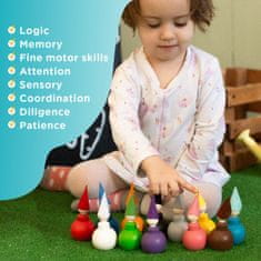 Ulanik Montessori dřevěná hračka „Small Peg Dolls with Hats and Balls‟