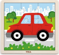 Viga Dřevěné puzzle 9 dílků - autíčko