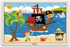Viga Dřevěné puzzle 16 dílků - piráti