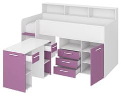 Homlando Patrová postel s psacím stolem NEO L 80x200 cm, levá strana, bílá / levandulová