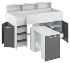 Homlando Patrová postel s psacím stolem NEO L 80x200 cm, levá strana, řemeslná bílá / grafitová