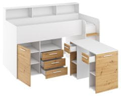 Homlando Patrová postel s psacím stolem NEO P 80x200 cm, pravá strana, bílá / řemeslný dub