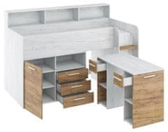 Homlando Patrová postel s psacím stolem NEO P 80x200 cm, pravá strana, řemeslná bílá / řemeslná zlatá