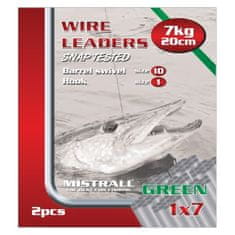Mistrall Mistrall ocelové lanko pro lov dravců 1 x 7 (7 kg) Green, Velikost 20cm, 2ks/bal 