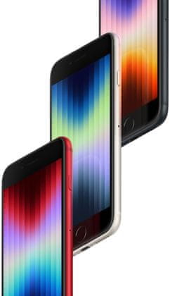 Apple iPhone SE 2022, supervýkonný procesor, strojové učení, A15 Bionic, nejmodernější čip vlajkový výkon vlajková loď kompaktní displej, širokoúhlý fotoaparát, IP67, voděodolný, čtečka otisků prstů, TouchID oblíbený design 5G připojení podpora nejrychlejší 5G sítě iOS15 rychlonabíjení 20W Smart HDR4 úsporný, strojové učení