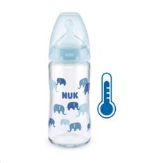 Nuk Skleněná kojenecká láhev FC s kontrolou teploty 240 ml modrá