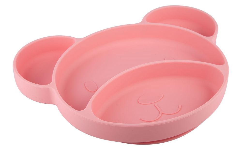 Canpol babies Silikonový dělený talíř s přísavkou MEDVÍDEK růžový