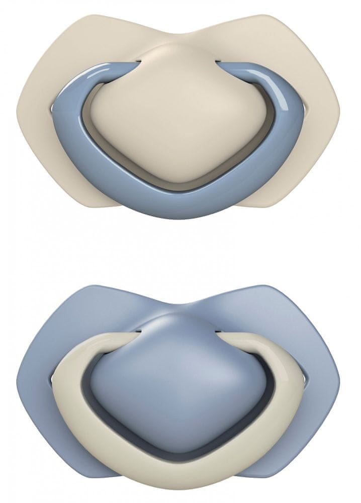 Canpol babies Set symetrických silikonových dudlíků Light touch 6-18m PURE COLOR modrý