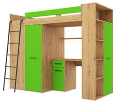 Homlando Patrová postel, VERANA L 90x200 cm, levá strana, řemeslný dub / zelená