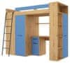 Patrová postel, VERANA L 90x200 cm, levá strana, řemeslný dub / modrá