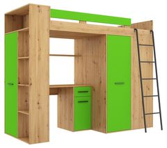Homlando Patrová postel, VERANA P 90x200 cm, pravá strana, řemeslný dub / zelená