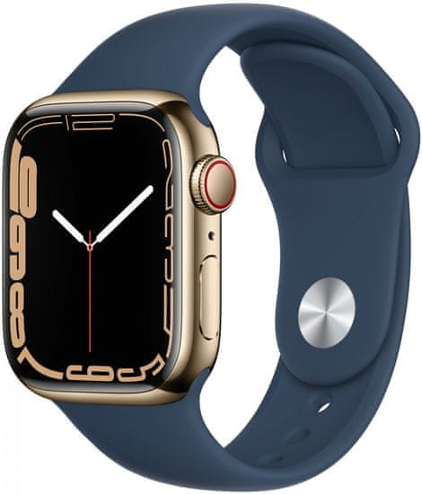 Apple Watch Series 7 Cellular, 41mm Gold Stainless Steel with Abyss Blue Sport Band MN9K3HC/A