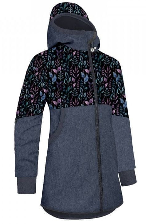 Unuo dívčí softshellový kabát s fleecem Street - Lístečky tmavě modrá 104/110