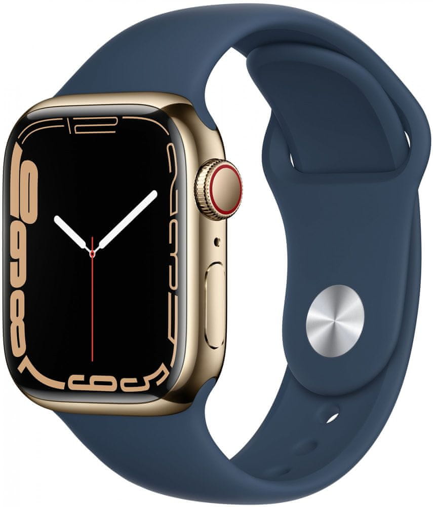Apple Watch Series 7 Cellular, 45mm Gold Stainless Steel with Abyss Blue Sport Band MN9M3HC/A - zánovní