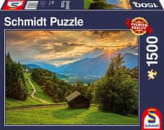 Schmidt Puzzle Západ slunce nad horskou vesnicí Wamberg 1500 dílků