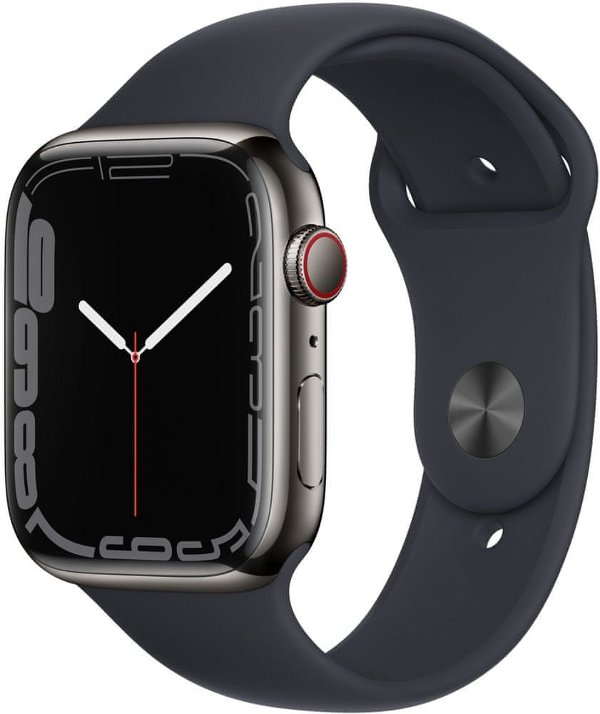 Apple Watch Series 7 Cellular, 45mm Graphite Stainless Steel with Midnight Sport Band MNAX3HC/A