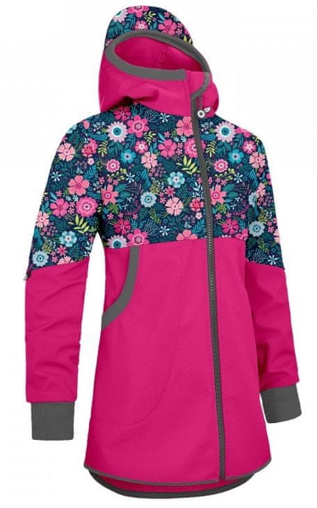 Unuo dívčí softshellový kabát s fleecem Street - Květinky růžová 110/116