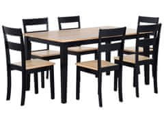 Beliani Jídelní sada dřevěná černá / světle hnědá (stůl 150 x 90 cm, 6x židle) GEORGIA