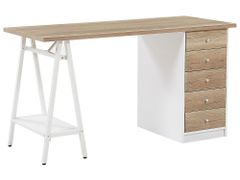 Beliani Psací stůl světlé dřevo s bílou 140 x 60 cm HEBER