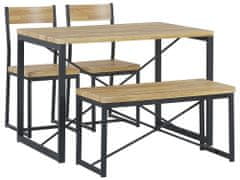 Beliani Jídelní sada jídelní stůl 2 židle a lavice světlé dřevo s černou FLIXTON