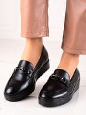 Amiatex Krásné dámské černé polobotky bez podpatku + Ponožky Gatta Calzino Strech, černé, 37