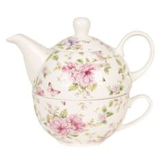 Clayre & Eef Porcelánová čajová souprava pro jednoho Flowers 400 ml