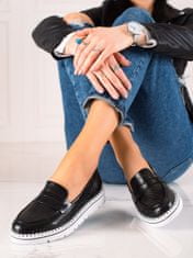 Amiatex Luxusní dámské mokasíny černé bez podpatku + Ponožky Gatta Calzino Strech, černé, 36