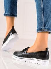 Amiatex Luxusní dámské mokasíny černé bez podpatku + Ponožky Gatta Calzino Strech, černé, 36