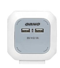 Orno Prodlužovací kabel 4G ORNO OR-AE-13144, 4x 230V, 2x USB nabíjecí, přívod 1,4m, šedá