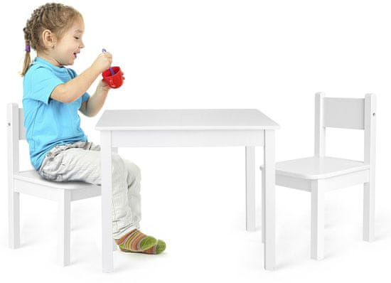 Leomark Dřevěný stůl se dvěma židlemi set - Yeti - bílý 159