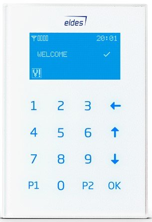 Eldes Skleněná dotyková LCD klávesnice pro ústředny ELDES ESIM364/384 - BÍLÁ