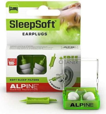 špunty do uší alpine sleepsoft dlhá životnosť z hypoalergénneho materiálu umývateľné vyrobené v holandsku ideálne na spanie bez rušenia ochrana sluchu 