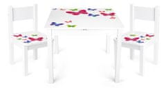 Leomark Dřevěný stůl se dvěma židlemi set - Yeti - motýli 159M