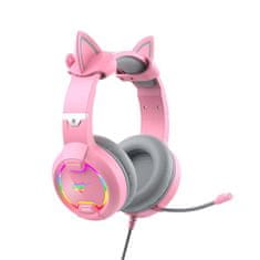 Havit Gamenote H2233d RGB herní sluchátka s kočičími ušima, růžové