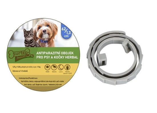 Surtep Animals Antiparazitní obojek pro psy a kočky Herbal 62/1,3cm Šedá